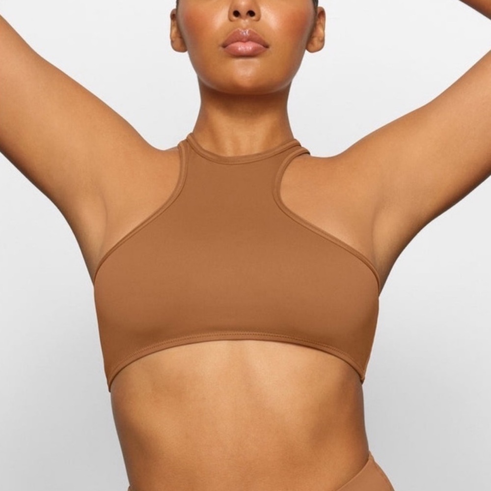 SKIMS Swim High Neck Racerback Bikini Top Almond - Size XXS - Picture 2 of 6